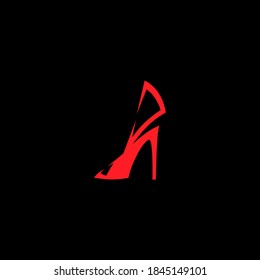 Red high heel shoe symbol on black backdrop. Design element