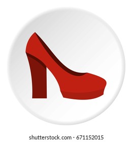 Red high heel shoes icon in flat circle isolated vector illustration for web