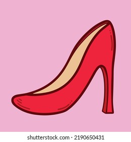 Red high heel women single one shoe flat icon vector illustration with cartoon art style