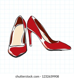 red high heels doodle vector