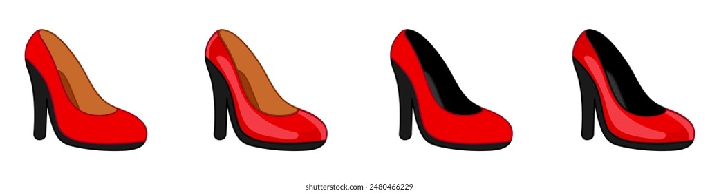 Rotes High Heels-Symbol. Frau Schuh-Ikone. Frau High Heel Emoji Vektorgrafik.