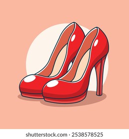 Red High Heels Shoes Cartoon Vector Icon Illustration. Beauty Object Icon Concept Isolated Premium Vector. Flat Cartoon Style