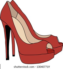 Red High Heels Shoes. Vector illustration