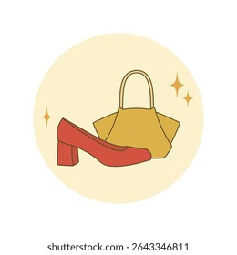 Red high heels and yellow handbag concept logo