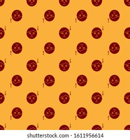 Red High human body temperature or get fever icon isolated seamless pattern on brown background. Disease, cold, flu symptom.  Vector Illustration