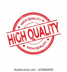 Red High Quality rubber stamp on white background.