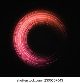 Red high speed light trails. Spinning shiny ring. Luxury glittering swirl.