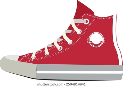 Red high top sneaker. Fashion color icon