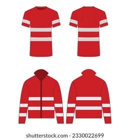 Red high visibility fleece outdoor jacket and tshirt isolated vector on the white background