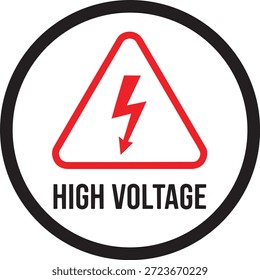 Símbolo rojo del rayo de alto voltaje en triángulo blanco sobre fondo circular aislado señal de peligro eléctrico