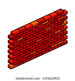 Red high wall in isometric view. Brick fence. Construction of buildings. Material for home repair.
