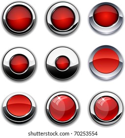 Red high-detailed buttons in different styles.