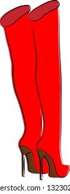 
Red high-heeled boots. Back view. Isolated Vector Illustration