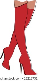 Red high-heeled boots. Isolated Vector Illustration