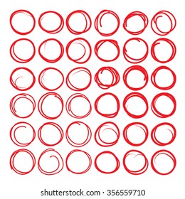 Red highlight circle set, hand drawn marker line large collection. 