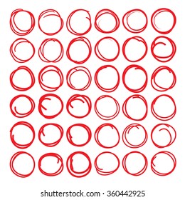 Red highlight circle set, hand drawn marker line large collection. 