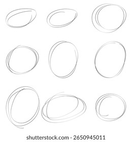 Red highlight circles, vector doodle set, isolated hand drawn ovals 