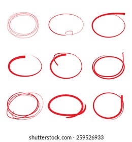 red highlight pen circle, hand draw circles set