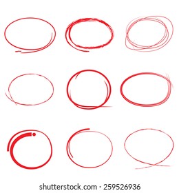 Red Highlight Pen Circle, Hand Draw Circles Set