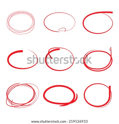 red highlight pen circle, hand draw circles set