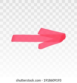 Red highlighter arrow isolated on transparent background. Marker pen highlight underline strokes. Vector hand drawn graphic stylish element