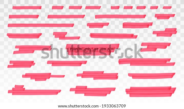 Red highlighter lines set isolated on transparent\
background. Marker pen highlight underline strokes. Vector hand\
drawn graphic stylish\
element