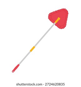 Paño de microfibra rojo de alta tecnología para la limpieza moderna de la fregona. Mango telescópico largo en la fregona. Ilustración plana con equipo. 