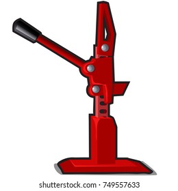 Red hi-lift or hi-jack isolated on white background. Vector cartoon close-up illustration.