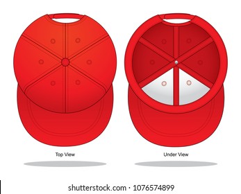 Red Hip Hop Cap for Template on White Background. Top and Under Views, Vector File.