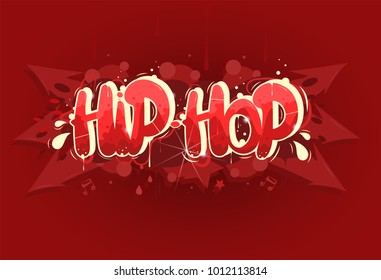 Red Hip Hop Music Illustration In Graffiti Style, Lettering Logo, Vector.Typography For Poster,t-shirt Or Stickers