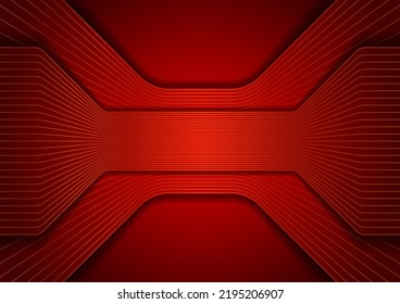 Red hi-tech abstract background with golden lines. Vector design