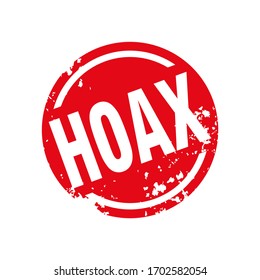 Red hoax label circle stamp illustration, red grunge hoax or fake news sign template vector