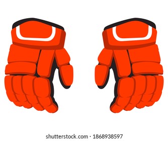 Red hockey gloves. Sport equipment in cartoon style.