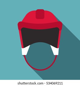 Red hockey helmet icon. Flat illustration of red hockey helmet vector icon for web design