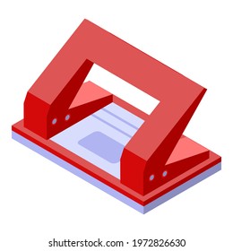 Red hole puncher icon. Isometric of red hole puncher vector icon for web design isolated on white background
