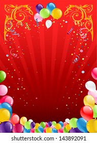 Red holiday background with balloons