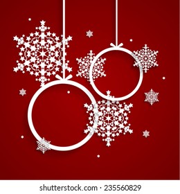 Red holiday background and Christmas decoration with snowflakes.