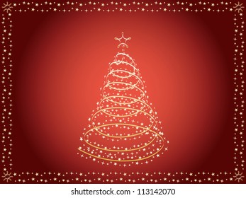 red holiday background with Christmas tree vector illustration