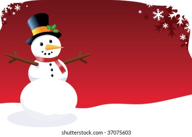 Red Holiday Background with Snowman
