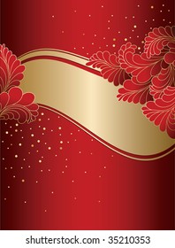 Red Holiday card with a gold elements