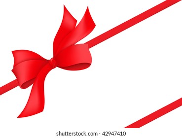 red holiday ribbon with bow. Vector illustration