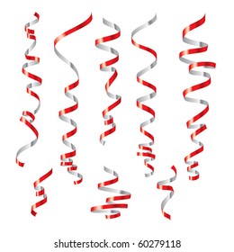 Red holiday streamers. Vector illustration.