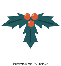 Red holly berries with leaves vector cartoon illustration isolated on a white background.