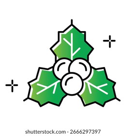 Red Holly Berries with Leaves Vector Icon for Christmas Design