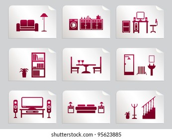 Red Home Interior Design Icons On Stickers