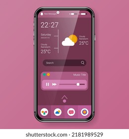 red home screen mode user interface realistic mobile app design, vector design illustration