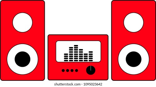 Red Home stereo system. Flat vector drawing. Stereo icon, symbol.