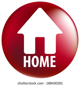 Red home web icon. house sign on button.