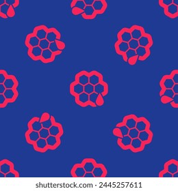 Red Honeycomb icon isolated seamless pattern on blue background. Honey cells symbol. Sweet natural food.  Vector