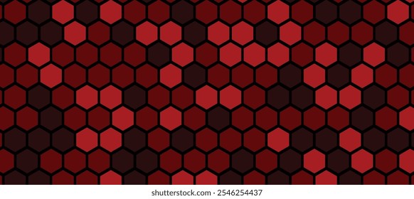 Patrón de panal rojo con acentos oscuros. fondo geométrico hexagonal.